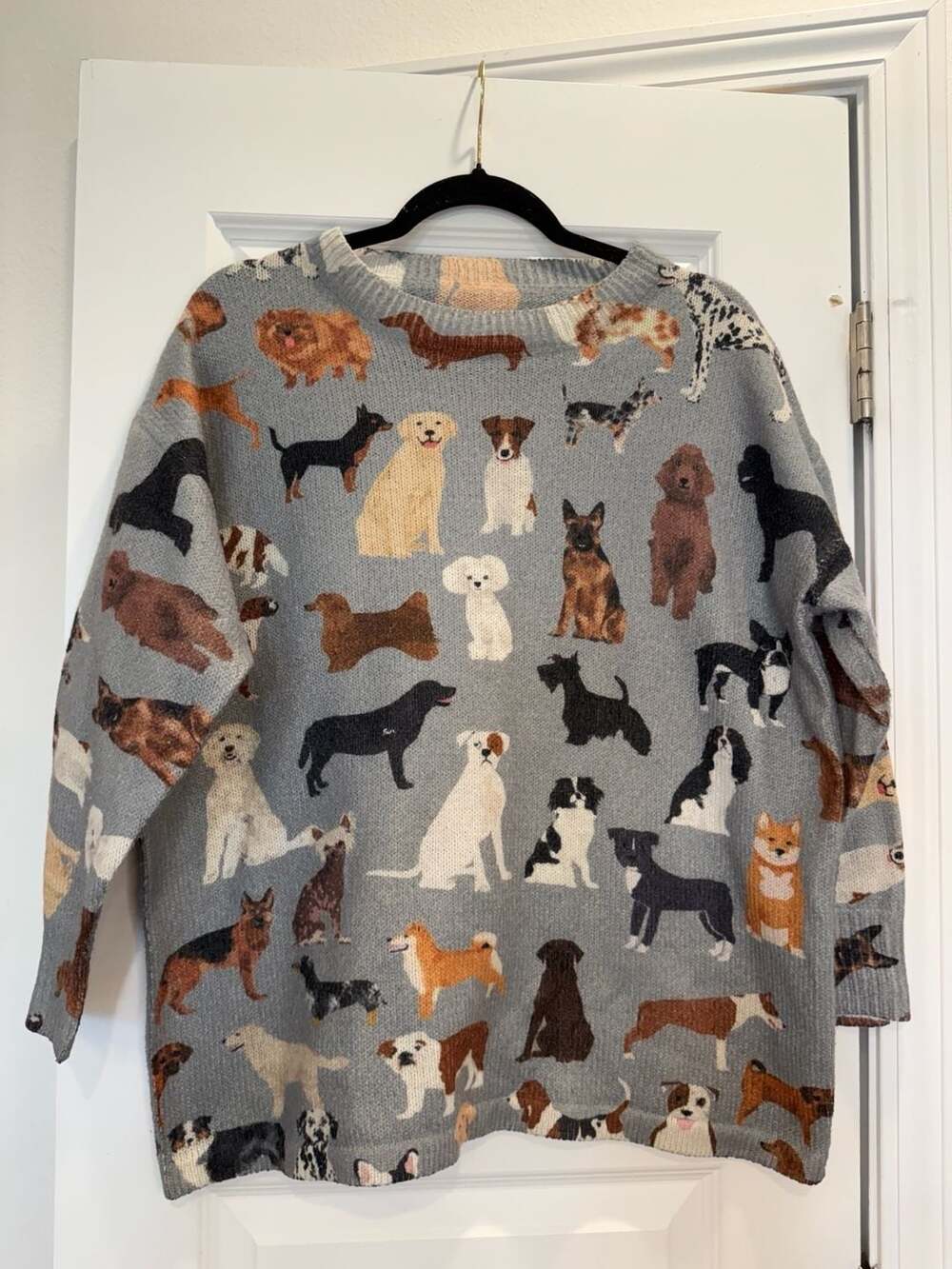 1X Cider Gray Mixed Dogs Print Oversized Crewneck Sweater 1XL